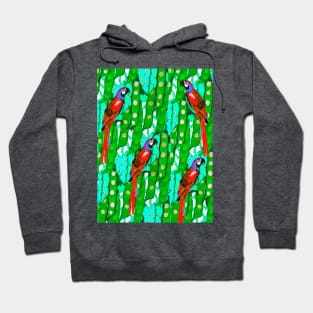 RED MACAWS ,BLUE GREEN LEAVES,TROPICAL PLANTS FLORAL PATTERN Hoodie